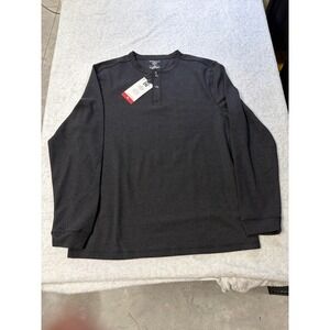 Member's Mark Mens Thermal Henley Shirt Black XL Long Sleeve Waffle Knit New